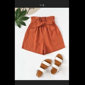 Ruffle Waist Self Tie Paperbag Shorts